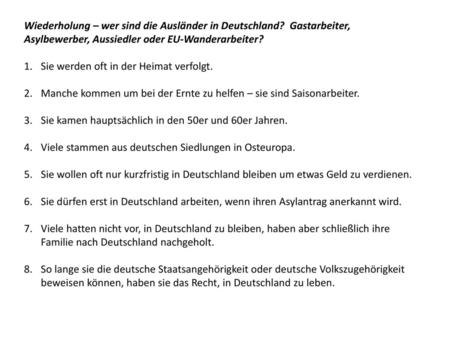 Wiederholung – wer sind die Ausländer in Deutschland