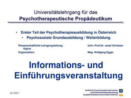 Universitätslehrgang für das Psychotherapeutische Propädeutikum