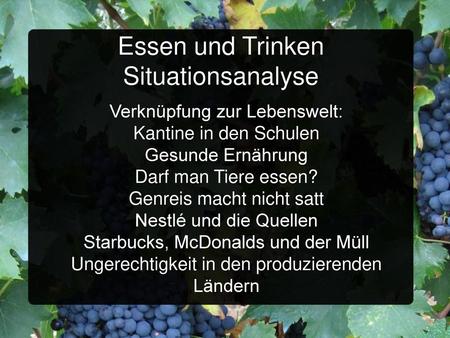 Situationsanalyse Verknüpfung zur Lebenswelt: Kantine in den Schulen