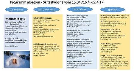 Programm alpetour - Skitestwoche vom /