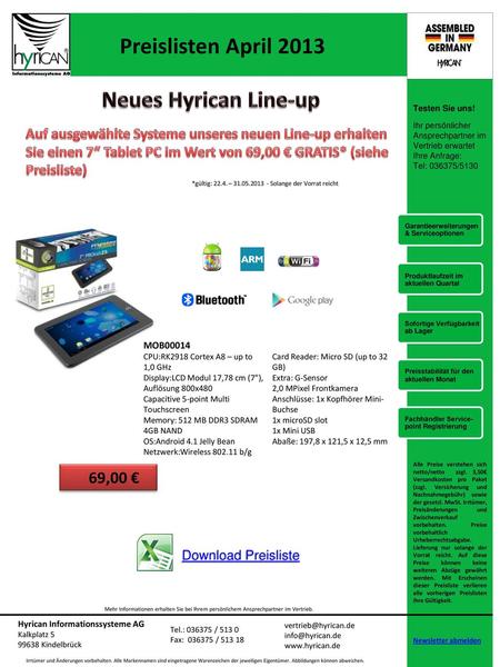 Preislisten April 2013 Neues Hyrican Line-up 69,00 €