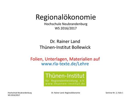 Regionalökonomie Hochschule Neubrandenburg WS 2016/2017