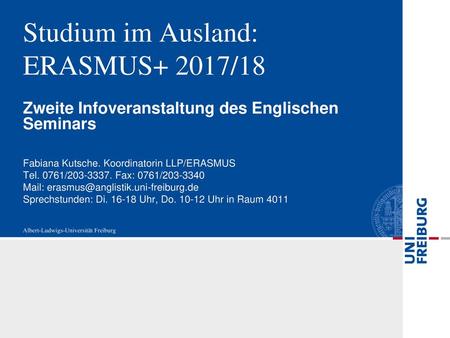 Studium im Ausland: ERASMUS+ 2017/18