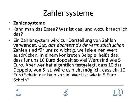 Zahlensysteme Zahlensysteme