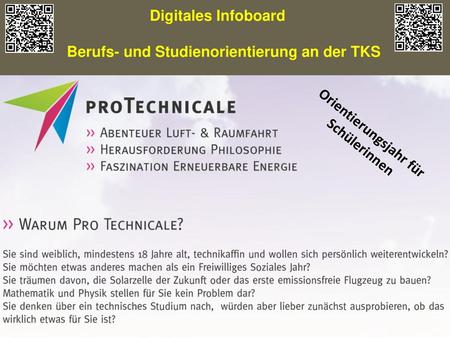 Digitales Infoboard Berufs- und Studienorientierung an der TKS