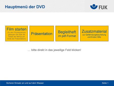 Hauptmenü der DVD Film starten Begleitheft im pdf-Format