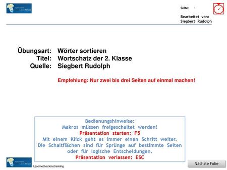 Titel: Quelle: Übungsart: Titel: Quelle: Wörter sortieren