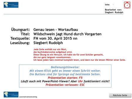 Genau lesen - Wortaufbau Wildschwein jagt Hund durch Vorgarten