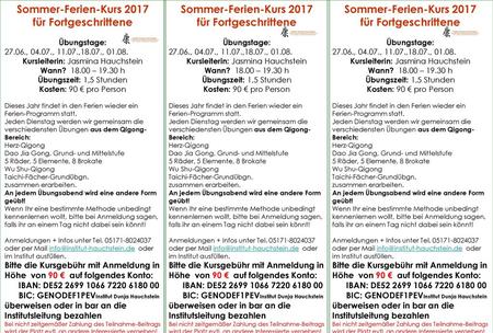 Sommer-Ferien-Kurs 2017 für Fortgeschrittene Sommer-Ferien-Kurs 2017