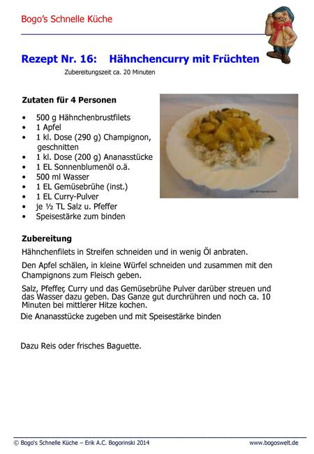 Rezept Nr. 16: Hähnchencurry mit Früchten