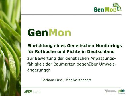 GenMon Einrichtung eines Genetischen Monitorings für Rotbuche und Fichte in Deutschland zur Bewertung der genetischen Anpassungs-fähigkeit der Baumarten.