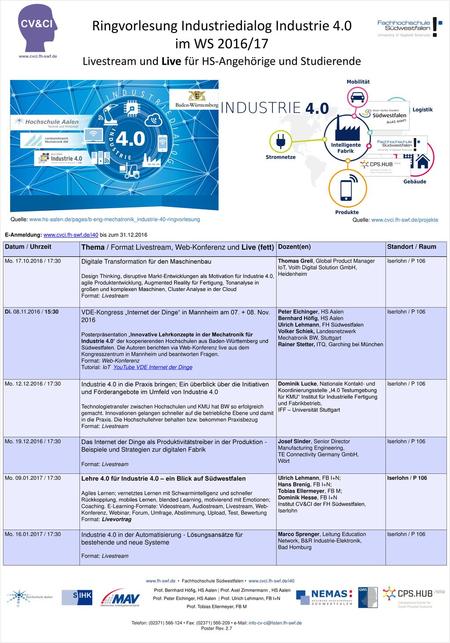 Ringvorlesung Industriedialog Industrie 4.0 im WS 2016/17