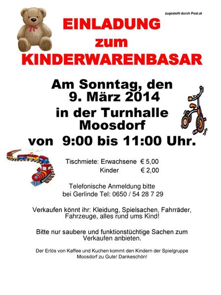 zugestellt durch Post.at EINLADUNG zum KINDERWARENBASAR