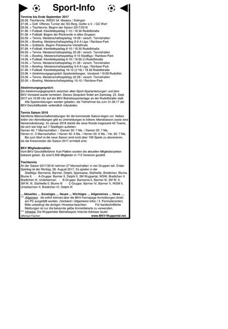 Sport-Info Termine bis Ende September 2017