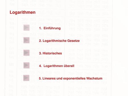 Logarithmen 1. Einführung 2. Logarithmische Gesetze 3. Historisches