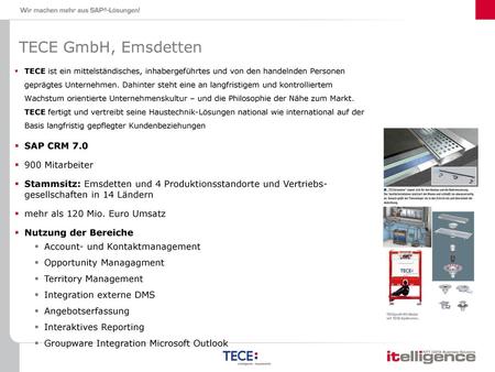 TECE GmbH, Emsdetten SAP CRM Mitarbeiter