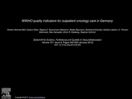 WINHO quality indicators for outpatient oncology care in Germany