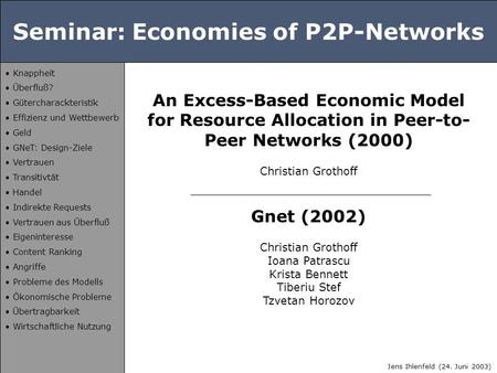 Seminar: Economies of P2P-Networks