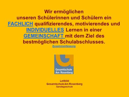 Leitbild Gesamtschule Am Rosenberg Ganztagsschule