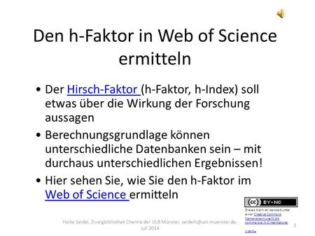 Den h-Faktor in Web of Science ermitteln