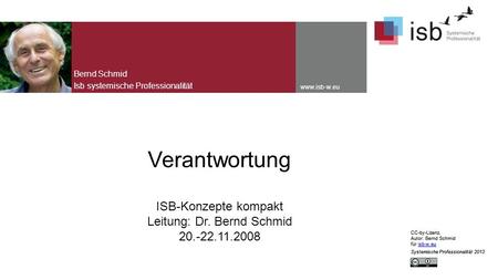CC-by-Lizenz, Autor: Bernd Schmid für isb-w.euisb-w.eu Systemische Professionalität 2013 www.isb-w.eu Verantwortung ISB-Konzepte kompakt Leitung: Dr. Bernd.