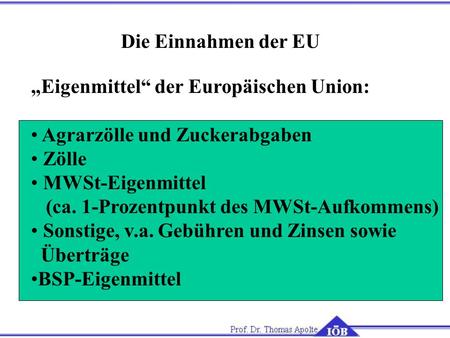 Die Einnahmen der EU „Eigenmittel“ der Europäischen Union: