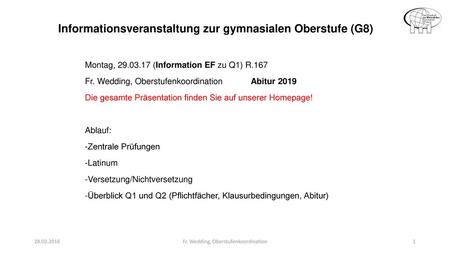 Fr. Wedding, Oberstufenkoordination