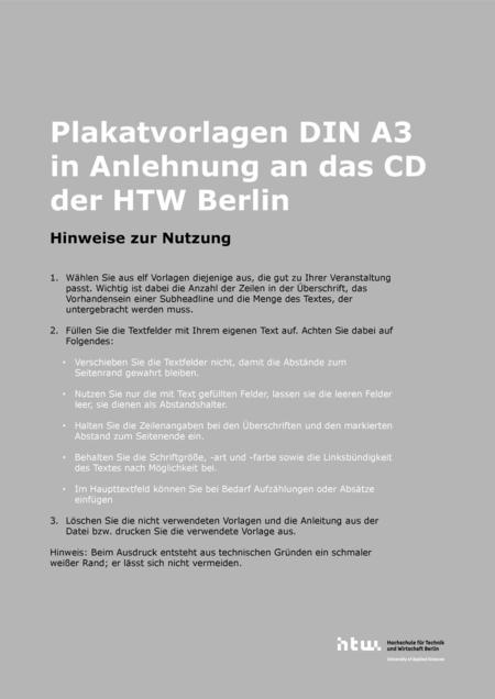 Plakatvorlagen DIN A3 in Anlehnung an das CD der HTW Berlin