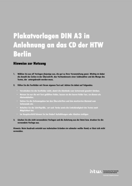 Plakatvorlagen DIN A3 in Anlehnung an das CD der HTW Berlin