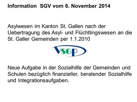 Information SGV vom 6. November 2014