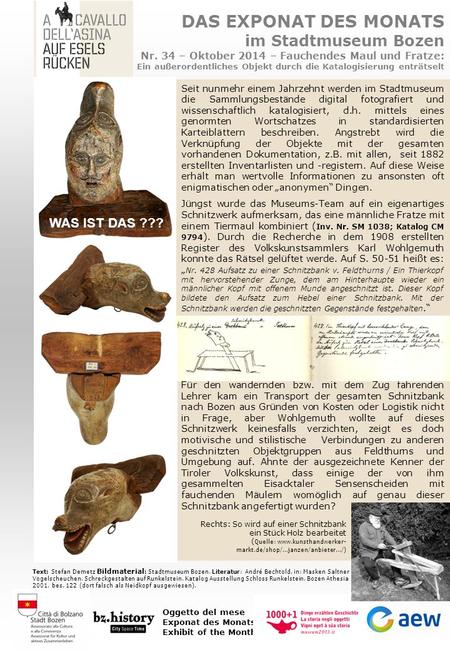 DAS EXPONAT DES MONATS im Stadtmuseum Bozen Nr. 34 – Oktober 2014 – Fauchendes Maul und Fratze: Ein außerordentliches Objekt durch die Katalogisierung.