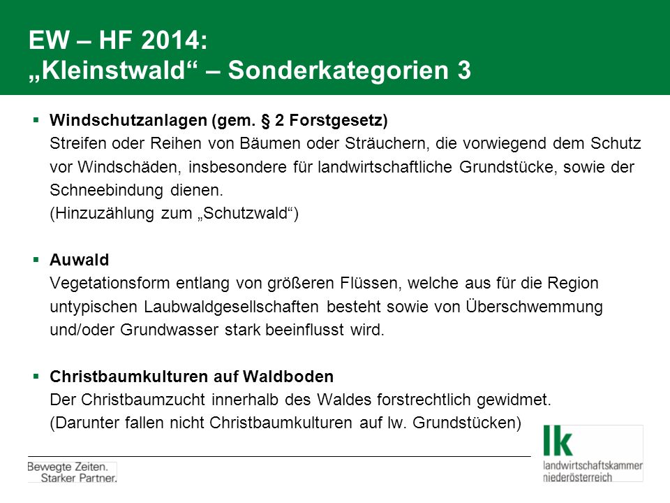 EW – HF 2014: „Kleinstwald – Sonderkategorien 3