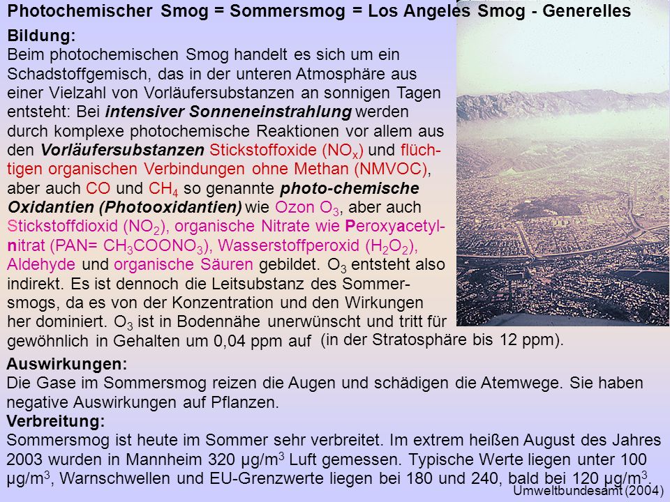 Photochemischer Smog = Sommersmog = Los Angeles Smog - Generelles