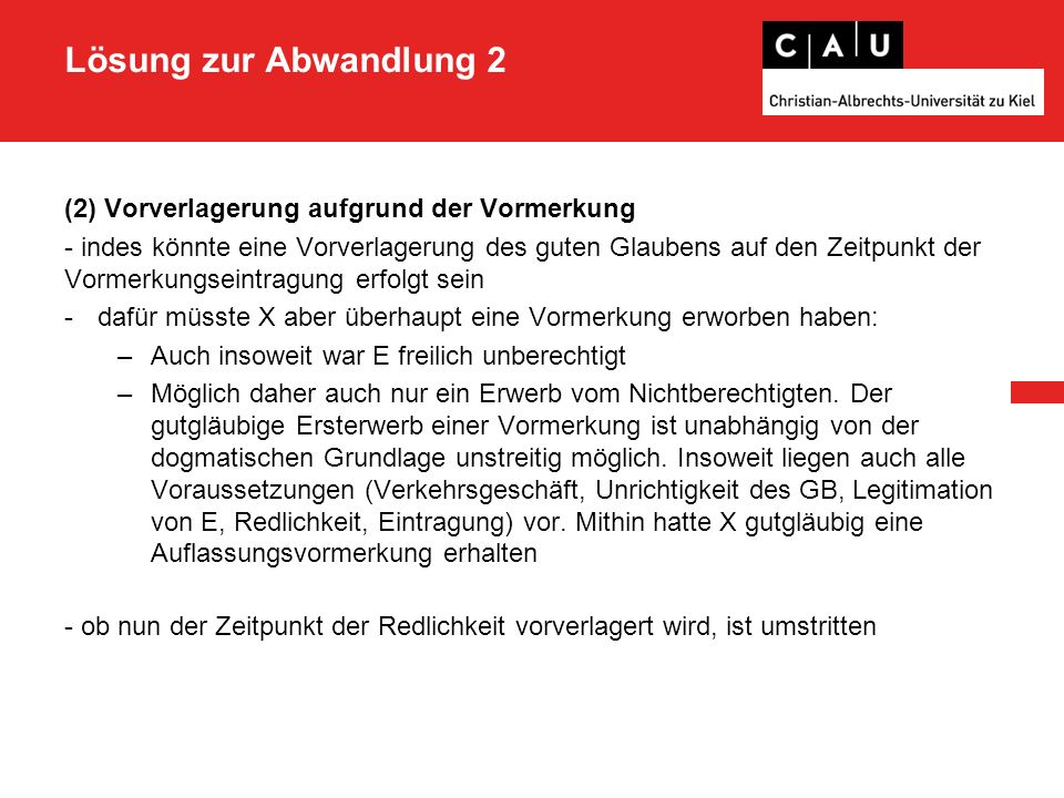Lösung zur Abwandlung 2 - nach e.A. ist dies zu verneinen: