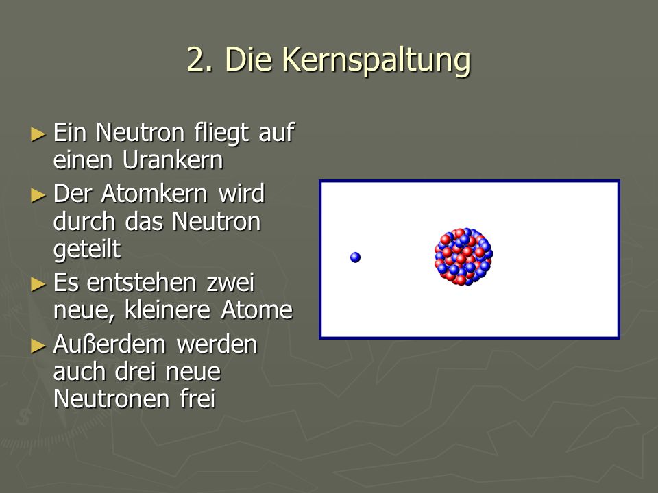 2. Die Kernspaltung Ein Neutron fliegt auf einen Urankern