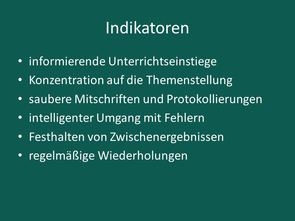 Indikatoren informierende Unterrichtseinstiege