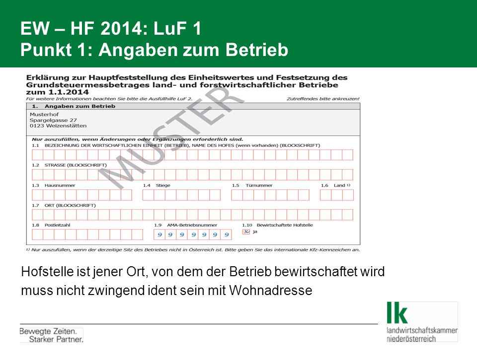 EW – HF 2014: LuF 1 Punkt 1: Angaben zum Betrieb