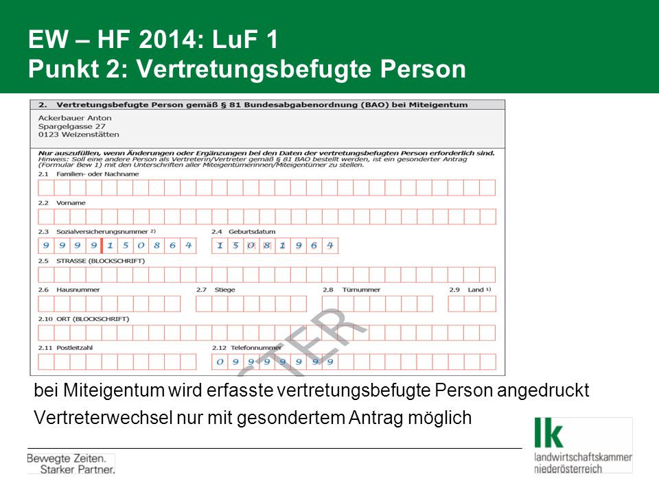 EW – HF 2014: LuF 1 Punkt 2: Vertretungsbefugte Person