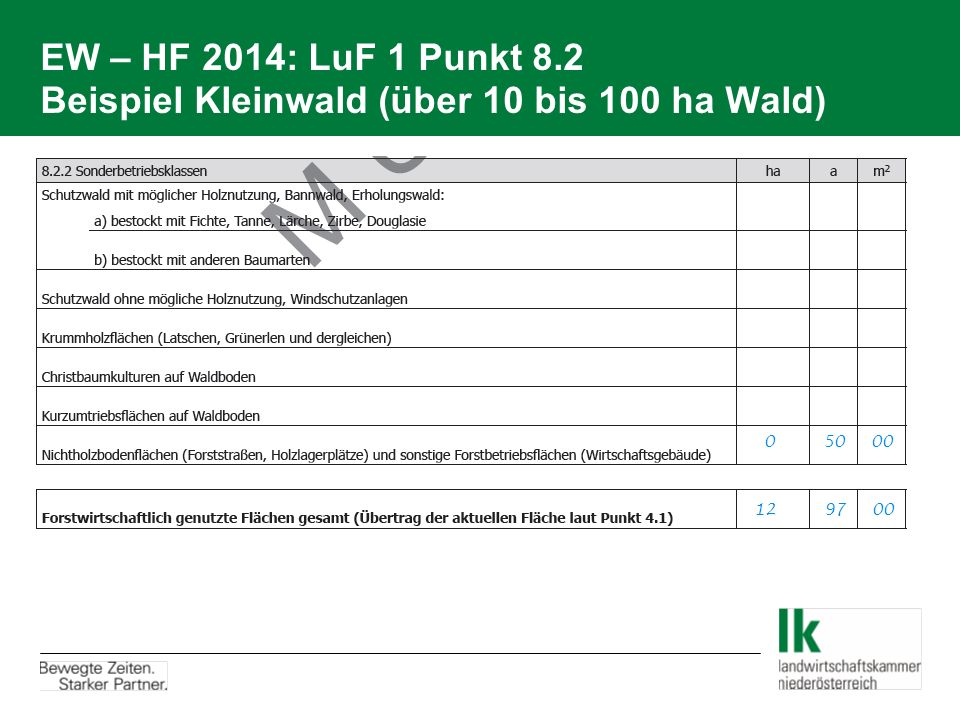 EW – HF 2014: LuF 1 Punkt 8.2 Beispiel Kleinwald (über 10 bis 100 ha Wald)