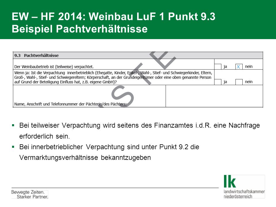 EW – HF 2014: Weinbau LuF 1 Punkt 9.3 Beispiel Pachtverhältnisse