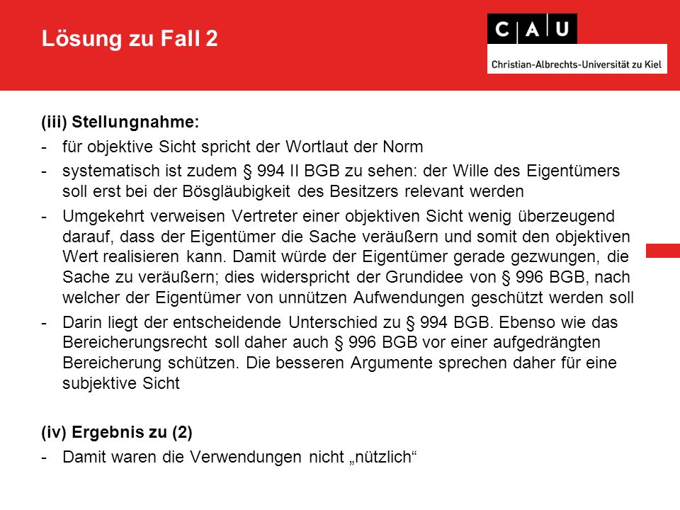 Lösung zu Fall 2 cc) §§ 951 I 1 iVm 812 I 1 Var. 2 BGB