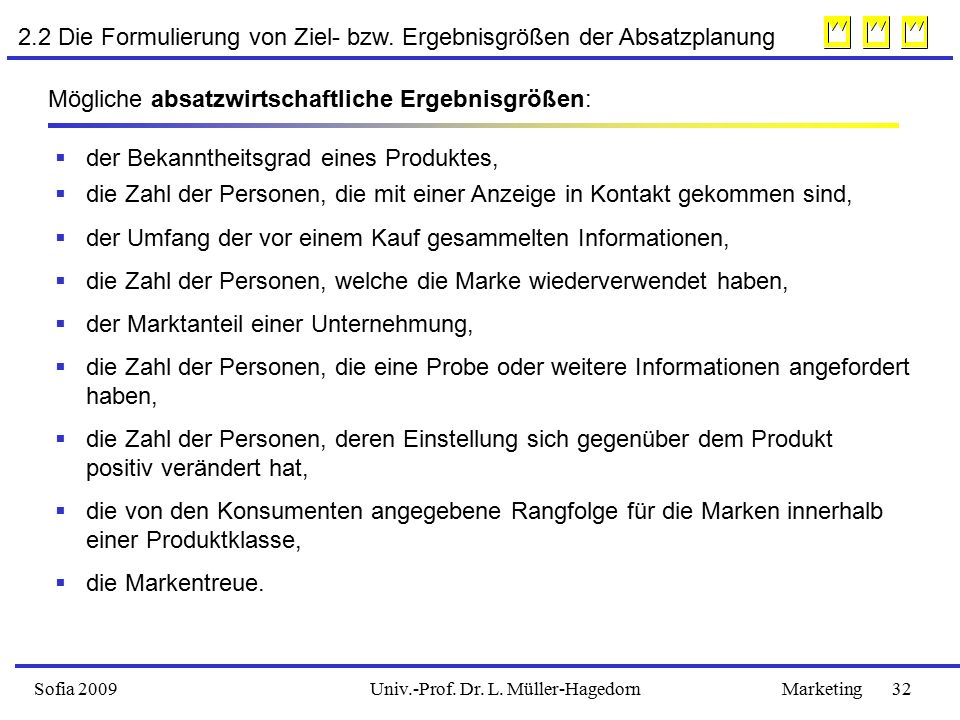 2.2 Die Formulierung von Ziel- bzw. Ergebnisgrößen der Absatzplanung