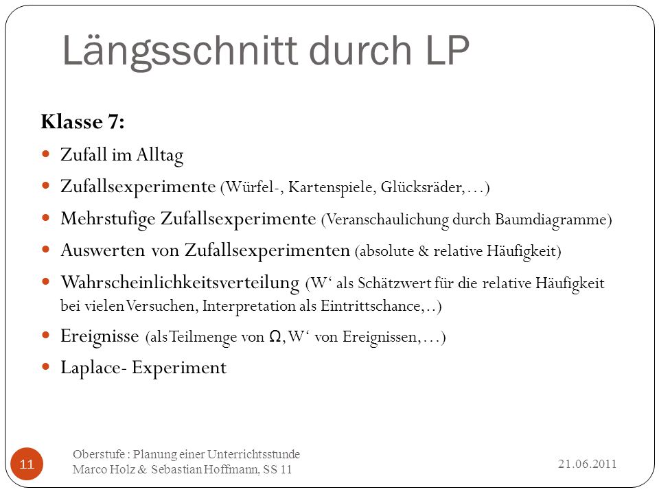 Längsschnitt durch LP Klasse 7: Zufall im Alltag