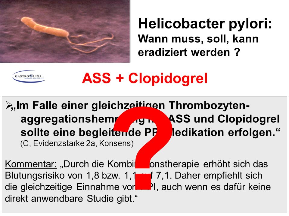 Helicobacter pylori: ASS + Clopidogrel Wann muss, soll, kann