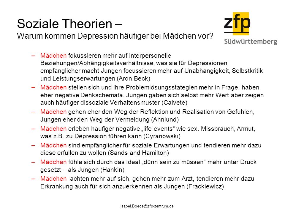 Soziale Theorien – Warum kommen Depression häufiger bei Mädchen vor
