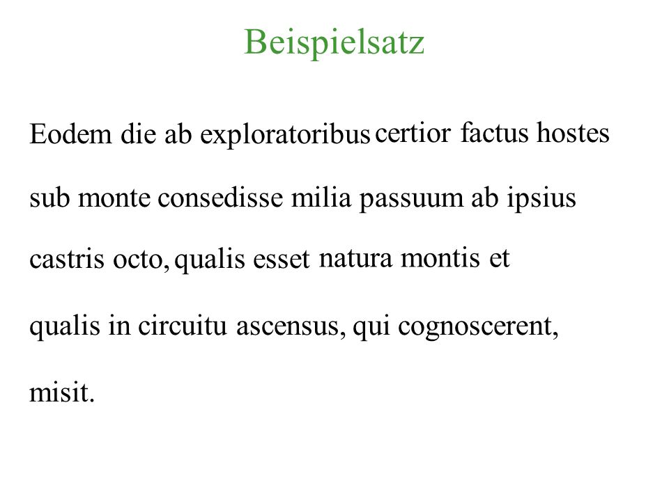 Beispielsatz Eodem die ab exploratoribus certior factus hostes