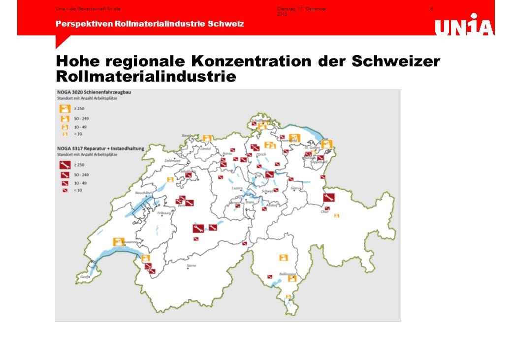 Hohe regionale Konzentration der Schweizer Rollmaterialindustrie