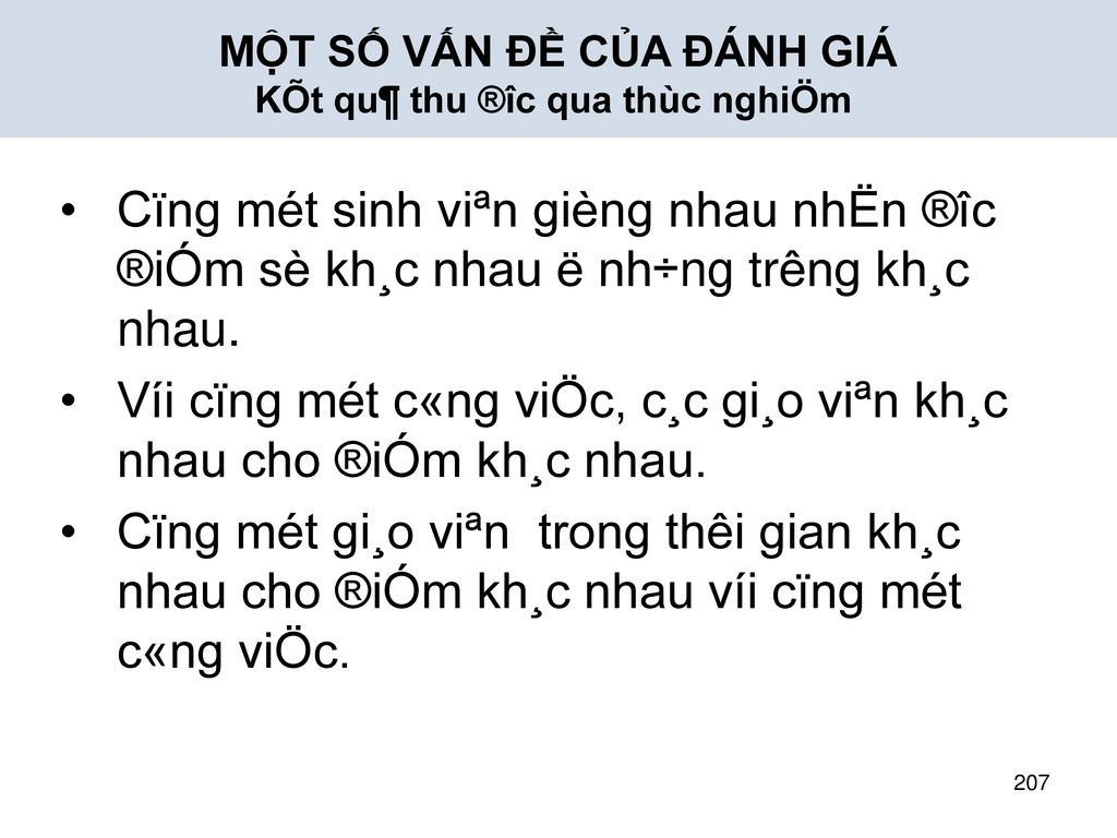 MỘT SỐ VẤN ĐỀ CỦA ĐÁNH GIÁ KÕt qu¶ thu ®­îc qua thùc nghiÖm