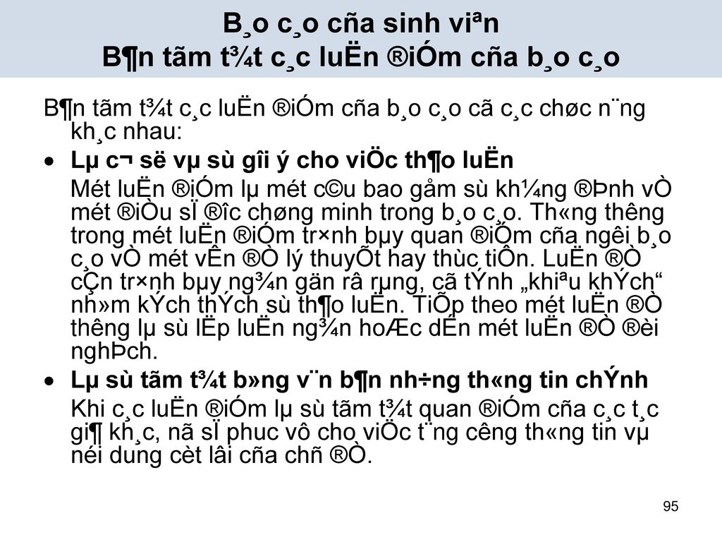 B¸o c¸o cña sinh viªn B¶n tãm t¾t c¸c luËn ®iÓm cña b¸o c¸o