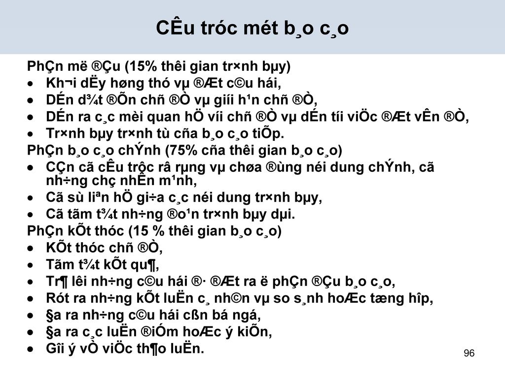 CÊu tróc mét b¸o c¸o PhÇn më ®Çu (15% thêi gian tr×nh bµy)